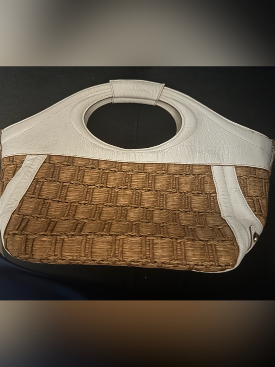 Brahmin Handbags - Woven Straw and White Trim Brahmin Handbag - Neutral Summer Tote